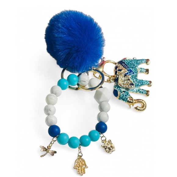 Accessories - Elephant Amulet Womens Silicone Beaded  Keychain with Pom Pom